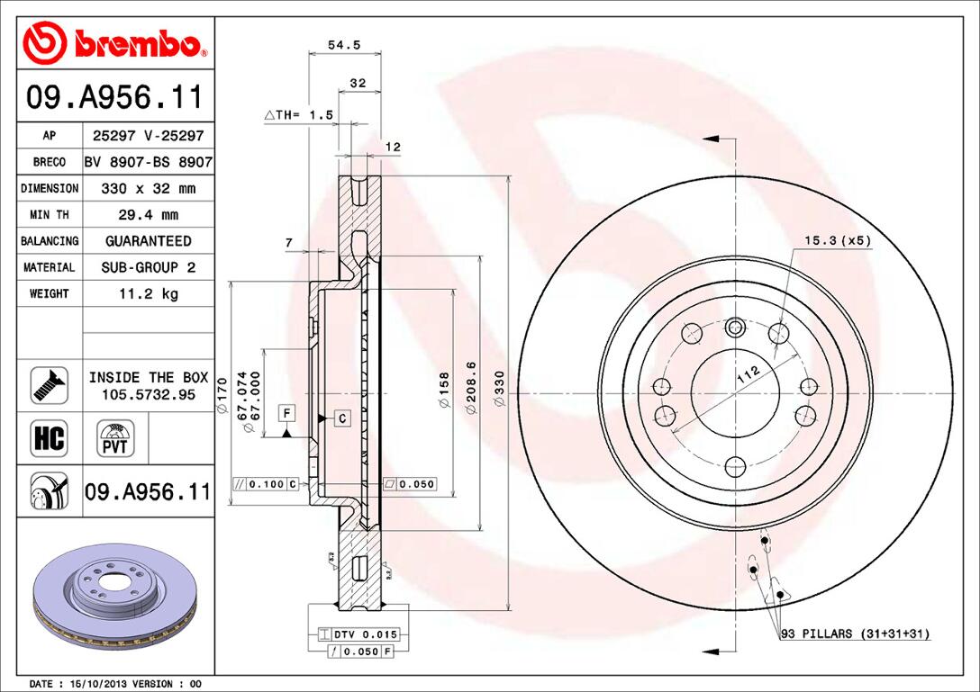 Mercedes Brembo Disc Brake Rotor - Front (330mm) 1664211300